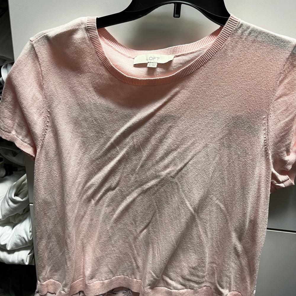 LOFT Pink Light Sweater T-Shirt Short Sleeve